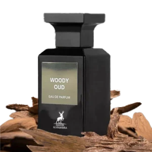Perfume Woody Oud Maison de Alhambra para unisex con notas de madera de oud, sándalo y oud camboyano