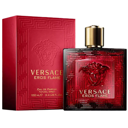 Fragancia Eros Flame de Versace para Hombres con notas de mandarina, geranio y vainilla