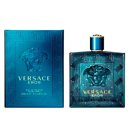 Perfume Eros 200 ml edt de Versace para Hombres con notas avainilladas, aromáticas y verdes