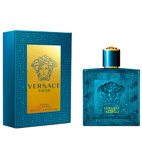 Perfume Eros 100 ml parfum de Versace para Hombres con notas avainilladas, aromáticas y verdes