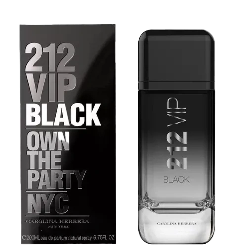 Perfume 212 VIP Black de 200 ml edp de Carolina Herrera para hombres con notas aromáticas, avainilladas y especiadas suaves
